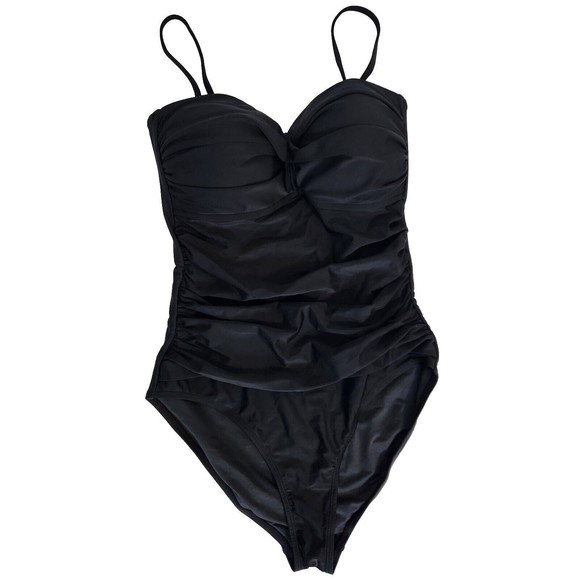 RELLECIGA Black One Piece High Cut Bandeau Adjustable Straps Swimsuit Size Large - Picture 1 of 11